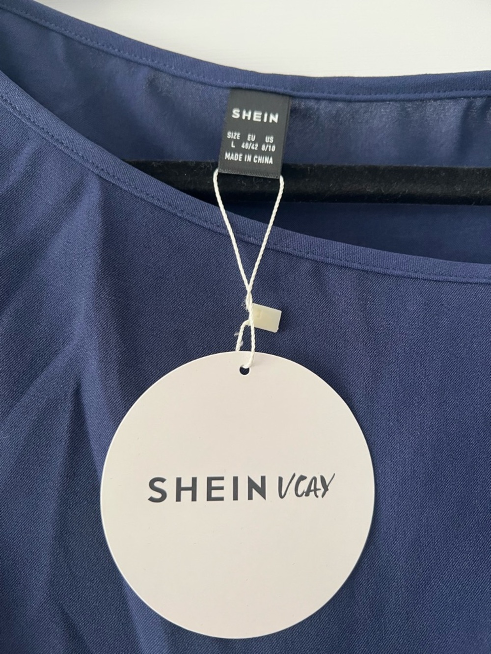 SHEIN VCAY Navy One Shoulder Tie Top Womens L Casual Blouse NWT - Picture 4 of 5